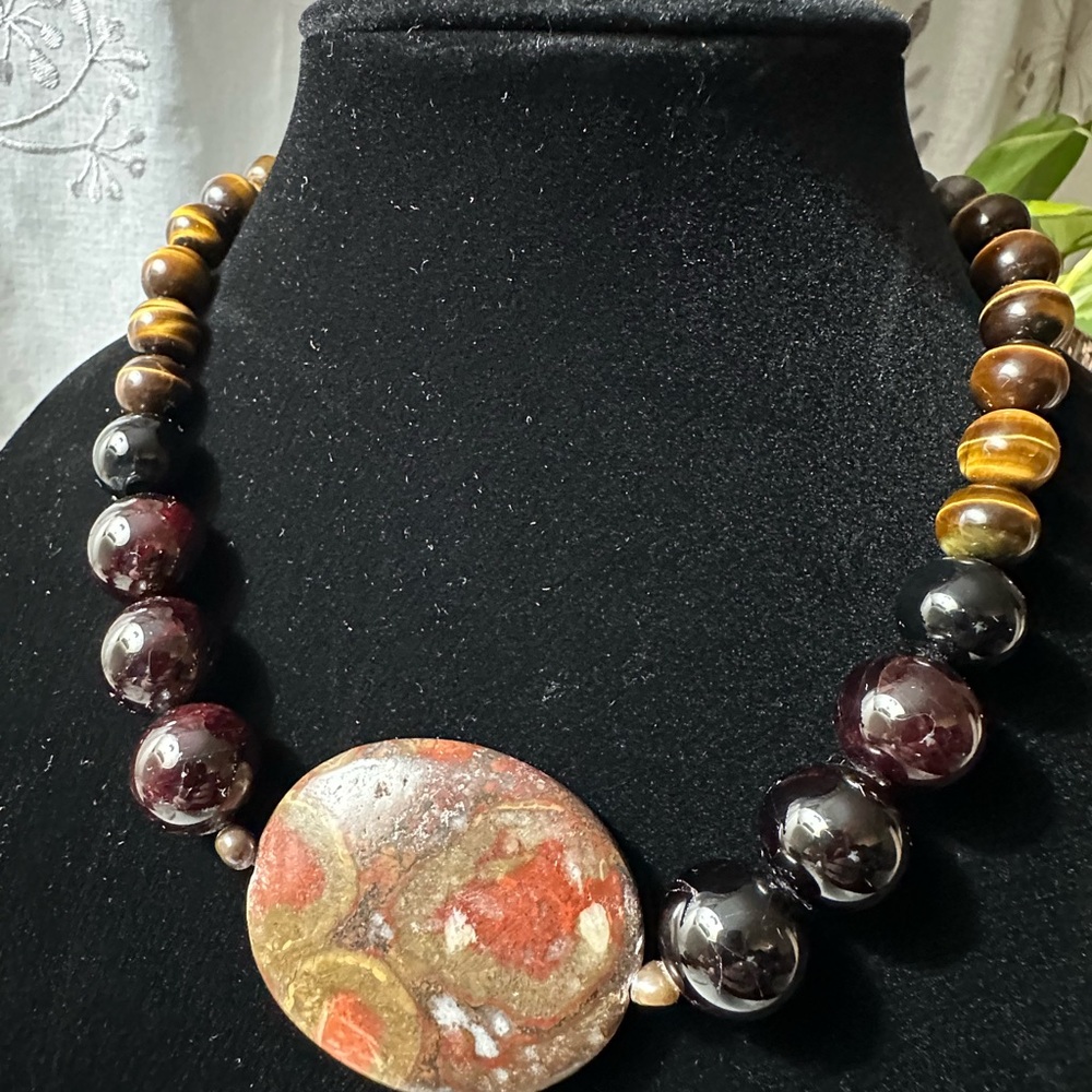Multicolor Beaded Necklace with Jasper Centerpiece